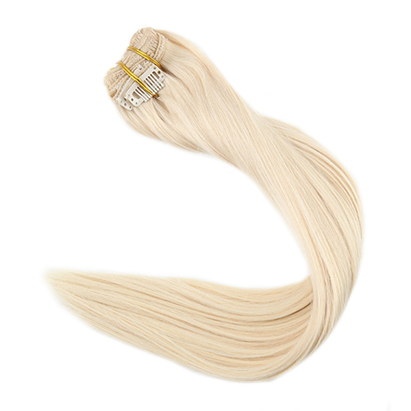 Çıt Çıt Saç Beyaz Platin Sarı Human Hair İnsan Saçı - 220gr 60cm 8 Parça Çıt Çıt Saç