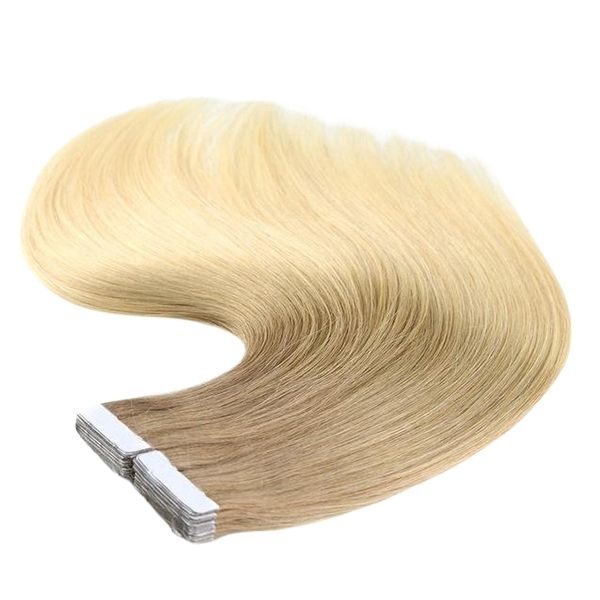 55 cm 40 Adet 100 gr Tape-In Bant Kaynak Saç – Ombre Platin Sarı (%100 Remy Hair)